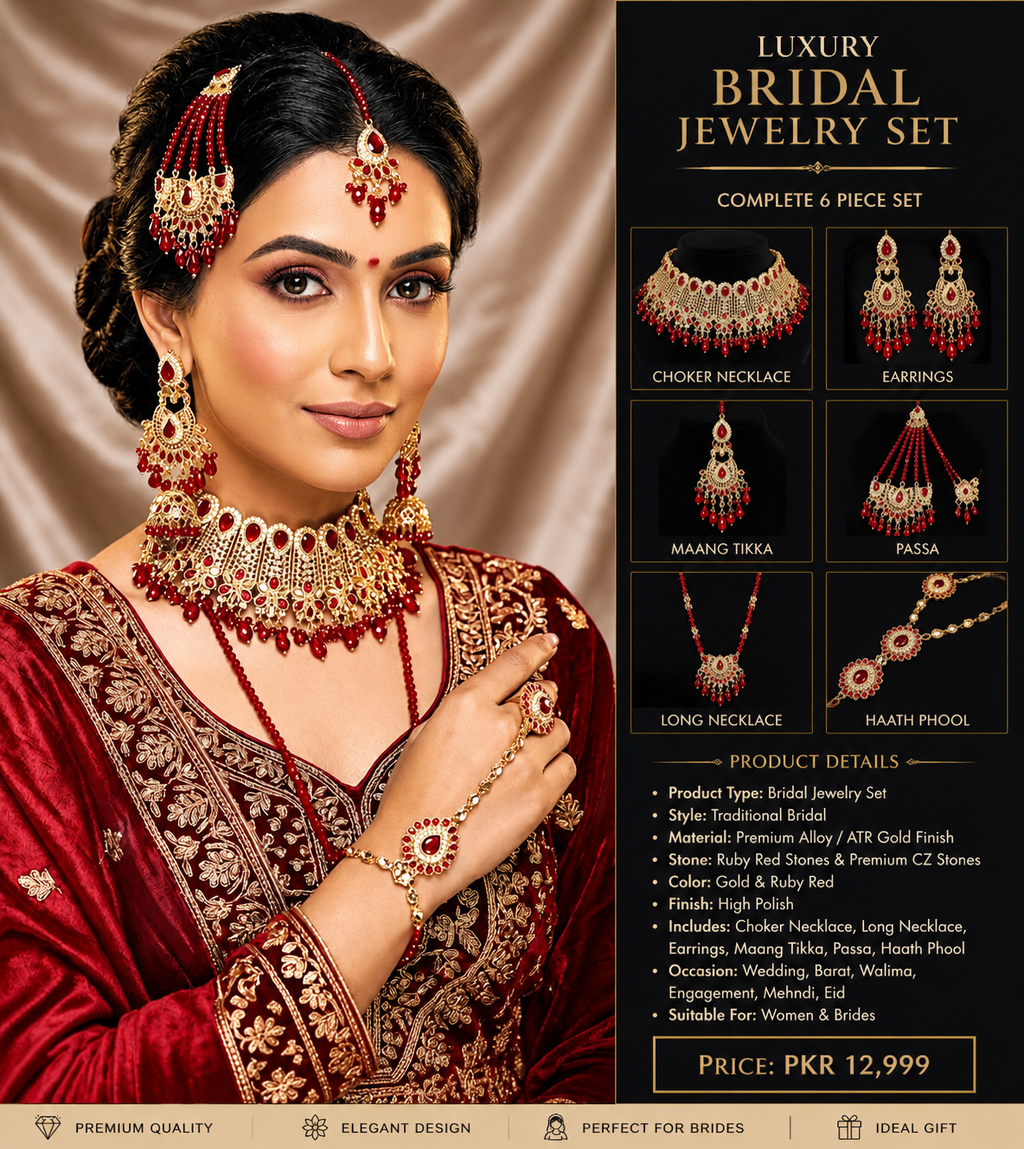 Luxury Bridal Ruby Red Choker Jewelry Set | Premium Wedding Necklace Set