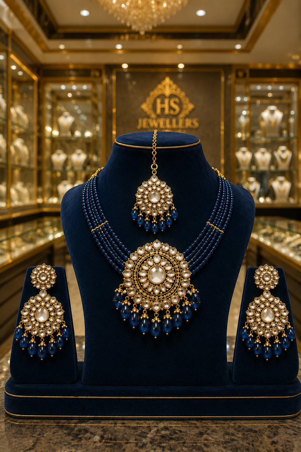 Royal Blue Kundan Bridal Jewellery Set – Premium Gold Plated Necklace Set