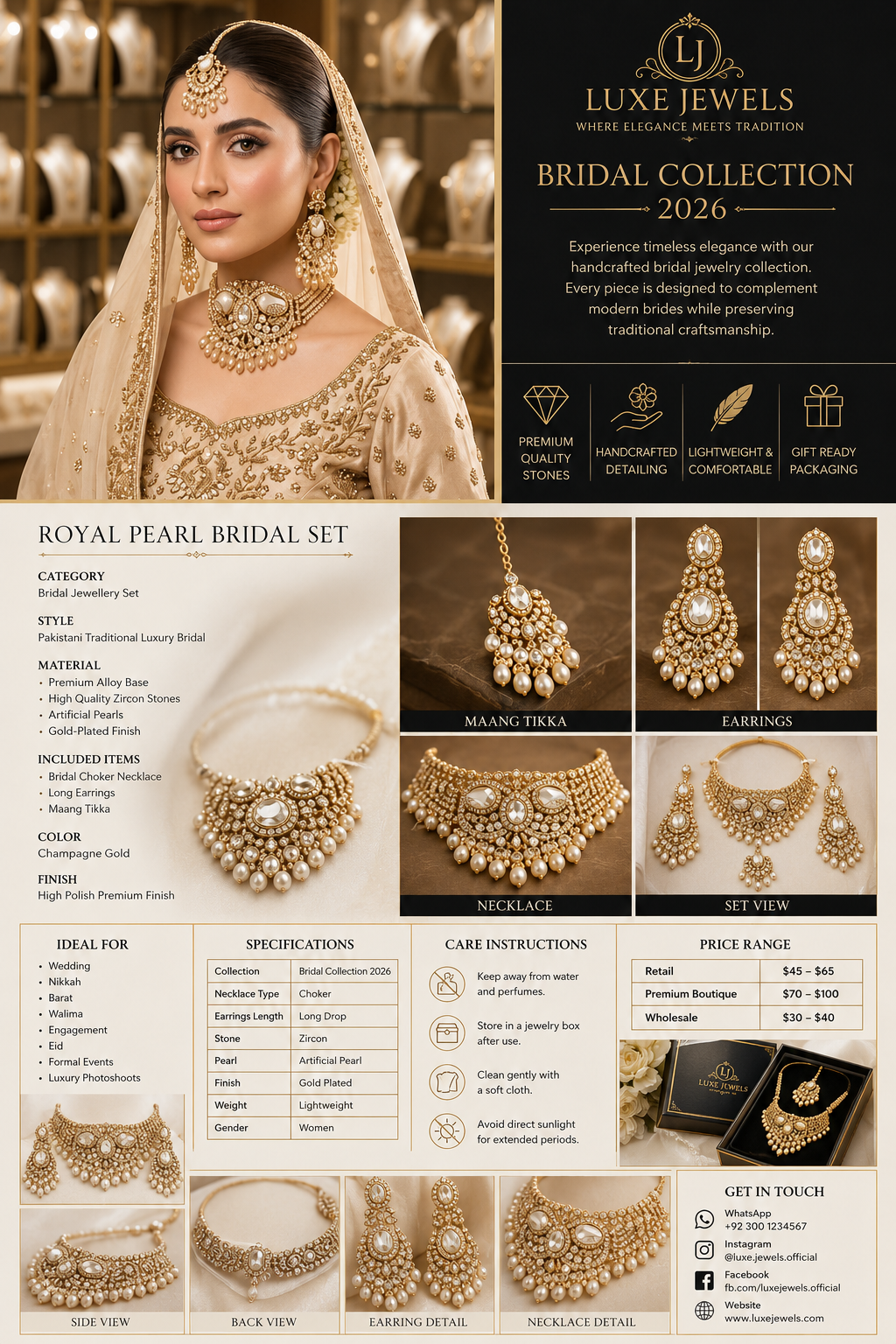 Royal Ivory Kundan Bridal Choker Set with Pearl Drops