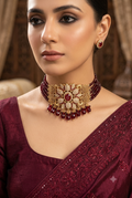 Luxury Maroon Crystal Bridal Choker Necklace – Gold Plated Wedding Jewelry