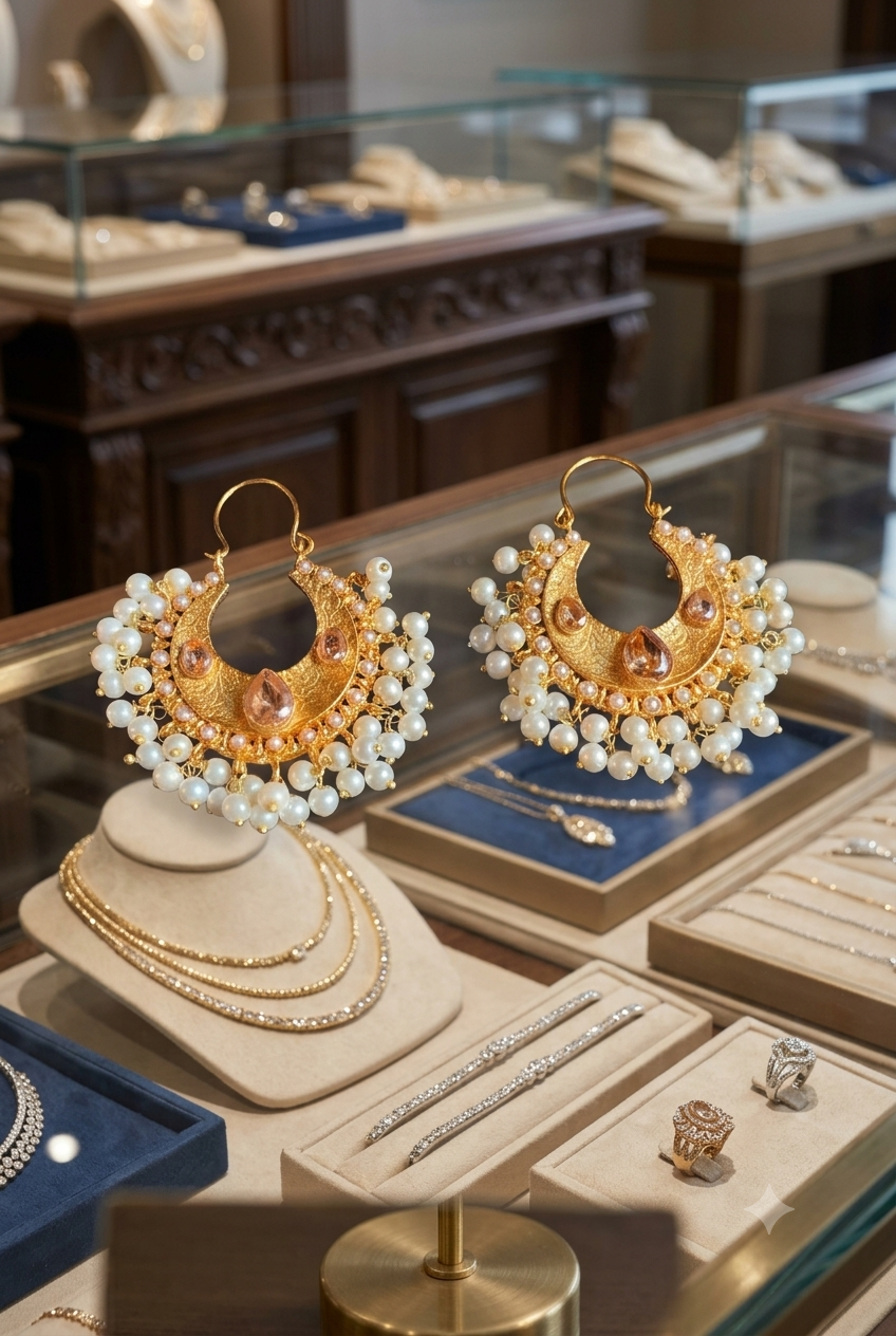 Luxury Gold-Plated Pearl Chandbali Earrings – Traditional Ethnic Earrings for Women