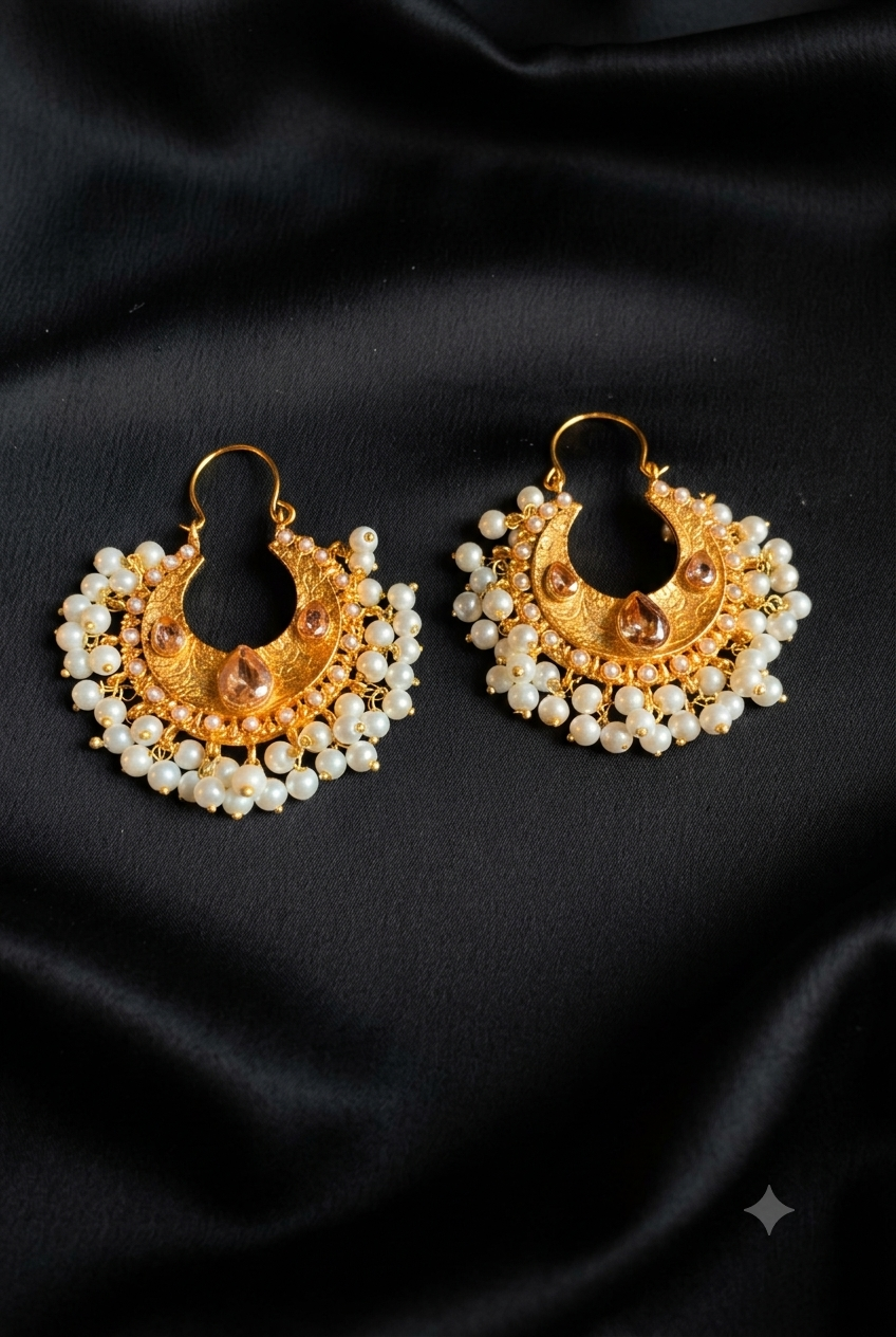 Luxury Gold-Plated Pearl Chandbali Earrings – Traditional Ethnic Earrings for Women
