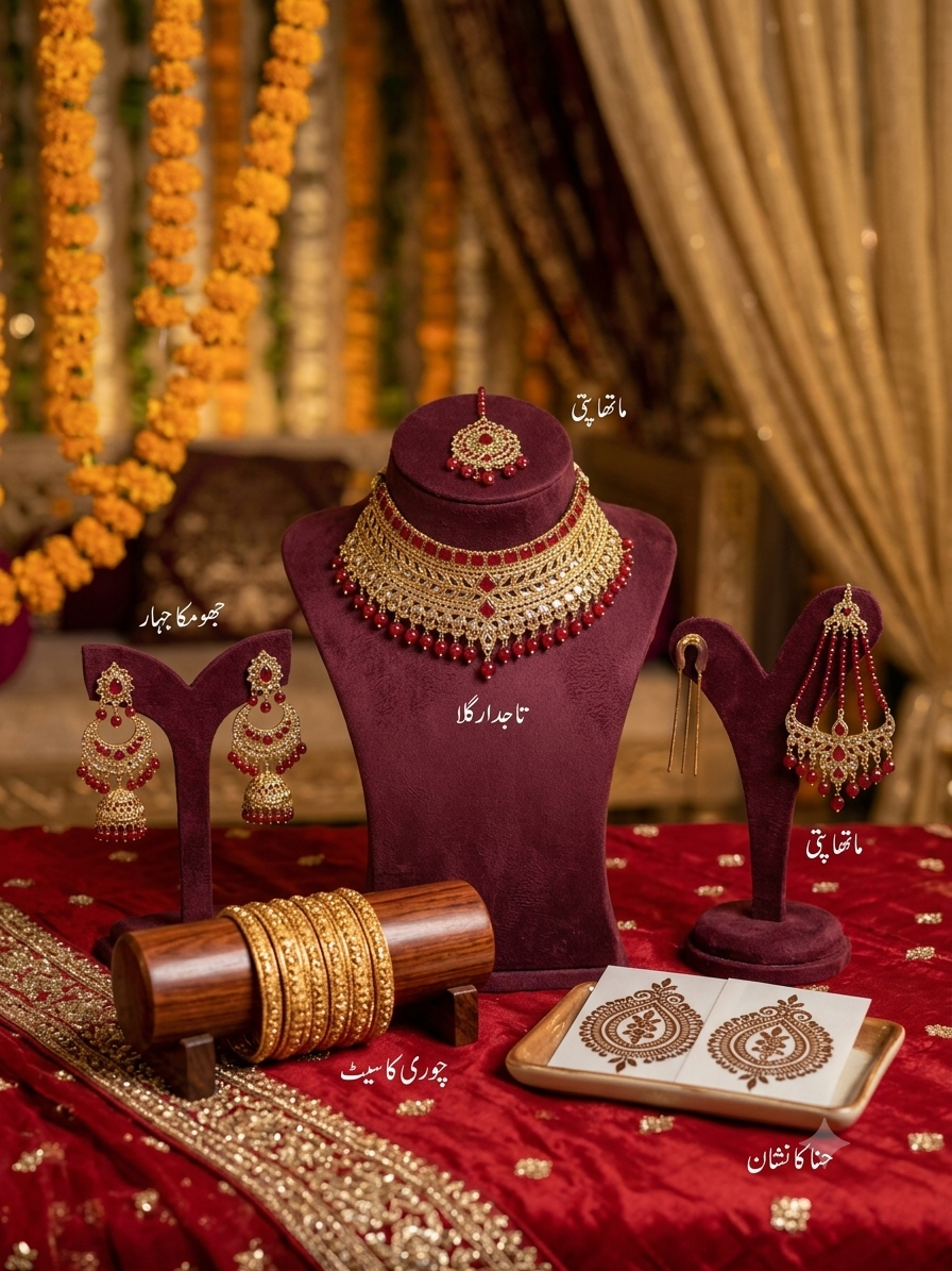 Luxury Bridal Ruby & Gold Plated Jewelry Set