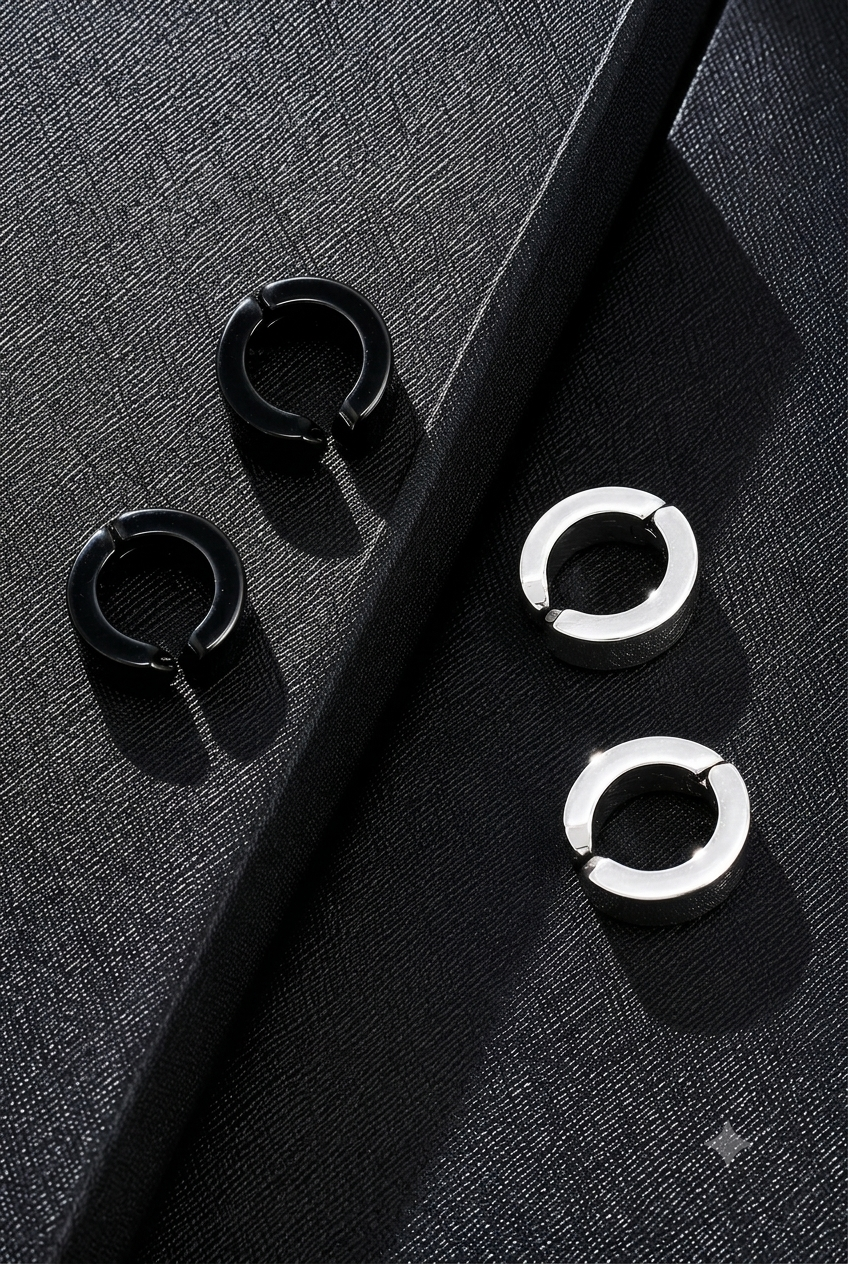Premium Stainless Steel Hoop Earrings | Black & Silver Huggie Earrings for Men & Women