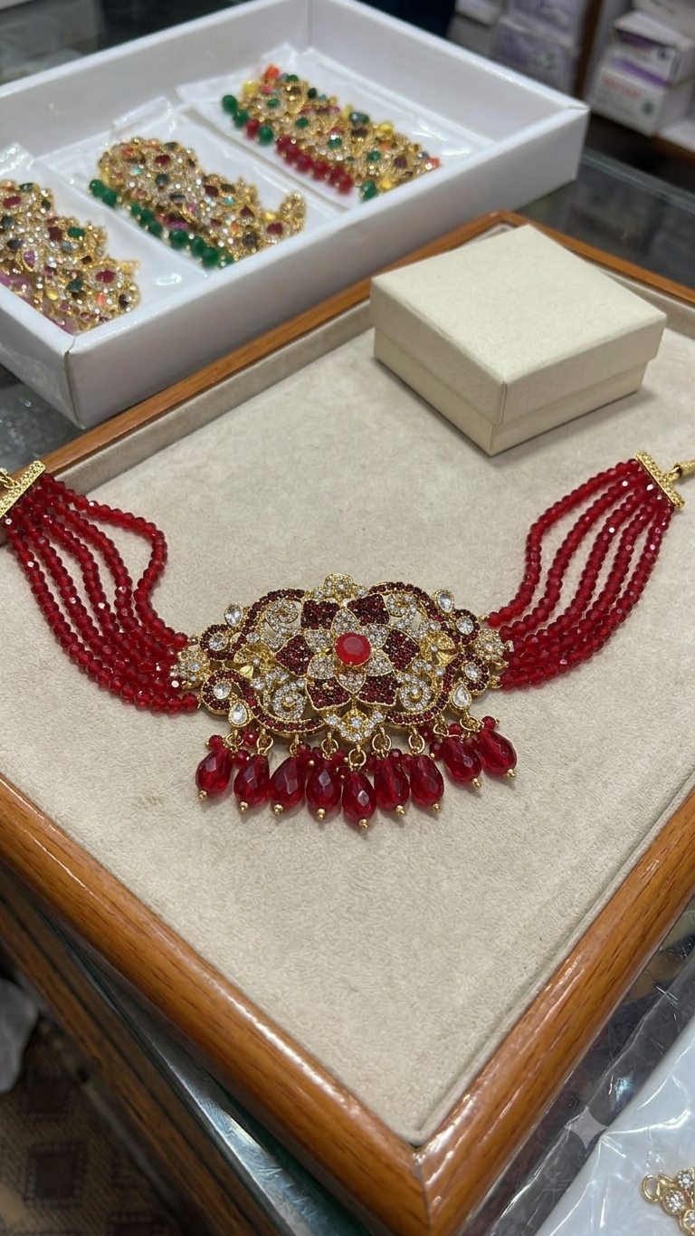 Luxury Ruby Red Crystal Bridal Choker Necklace – Gold Plated Wedding Jewelry