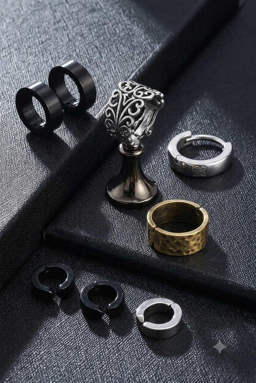 Premium Stainless Steel Hoop Earrings | Black & Silver Huggie Earrings for Men & Women