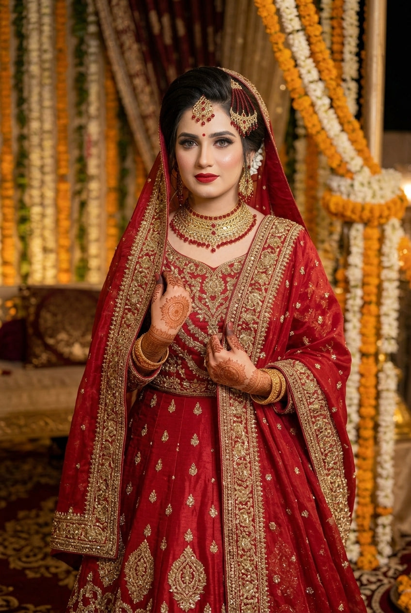 Luxury Bridal Ruby & Gold Plated Jewelry Set