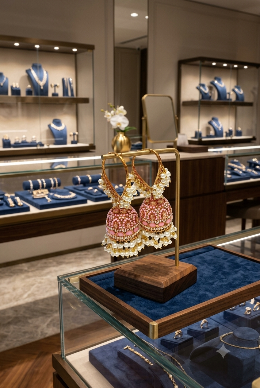 Luxury Blush Pink Pearl Jhumka Earrings – Premium Gold-Plated Ethnic Earrings for Women