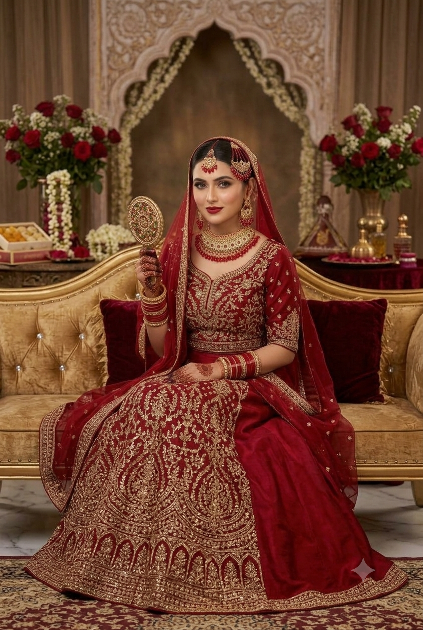 Premium Ruby Bridal Necklace Set with Earrings, Tikka & Passa