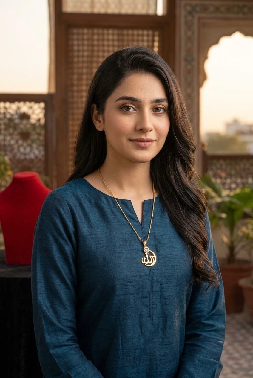 Elegant Gold-Tone Allah Calligraphy Pendant Necklace