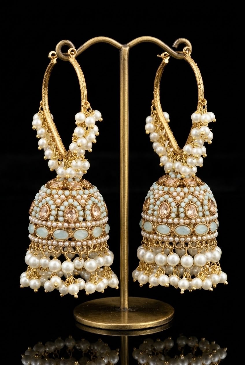 Customize Luxury Blush Multiple colour Pearl Jhumka Earrings – Premium Gold-Plated Ethnic Earrings for Women