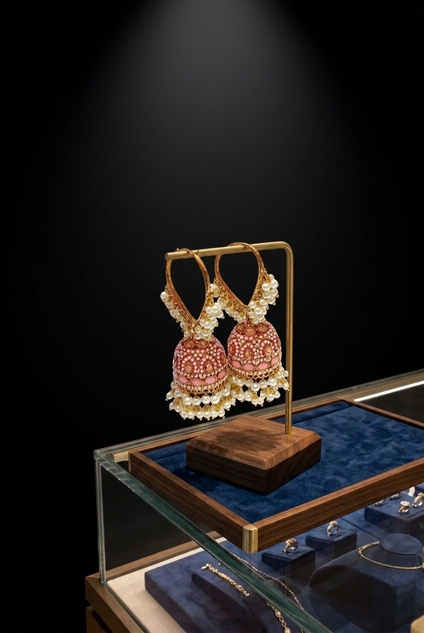 Customize Luxury Blush Multiple colour Pearl Jhumka Earrings – Premium Gold-Plated Ethnic Earrings for Women