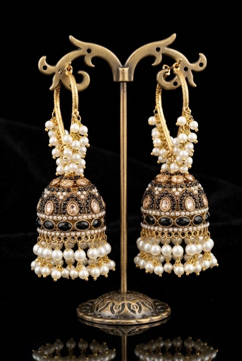 Customize Luxury Blush Multiple colour Pearl Jhumka Earrings – Premium Gold-Plated Ethnic Earrings for Women