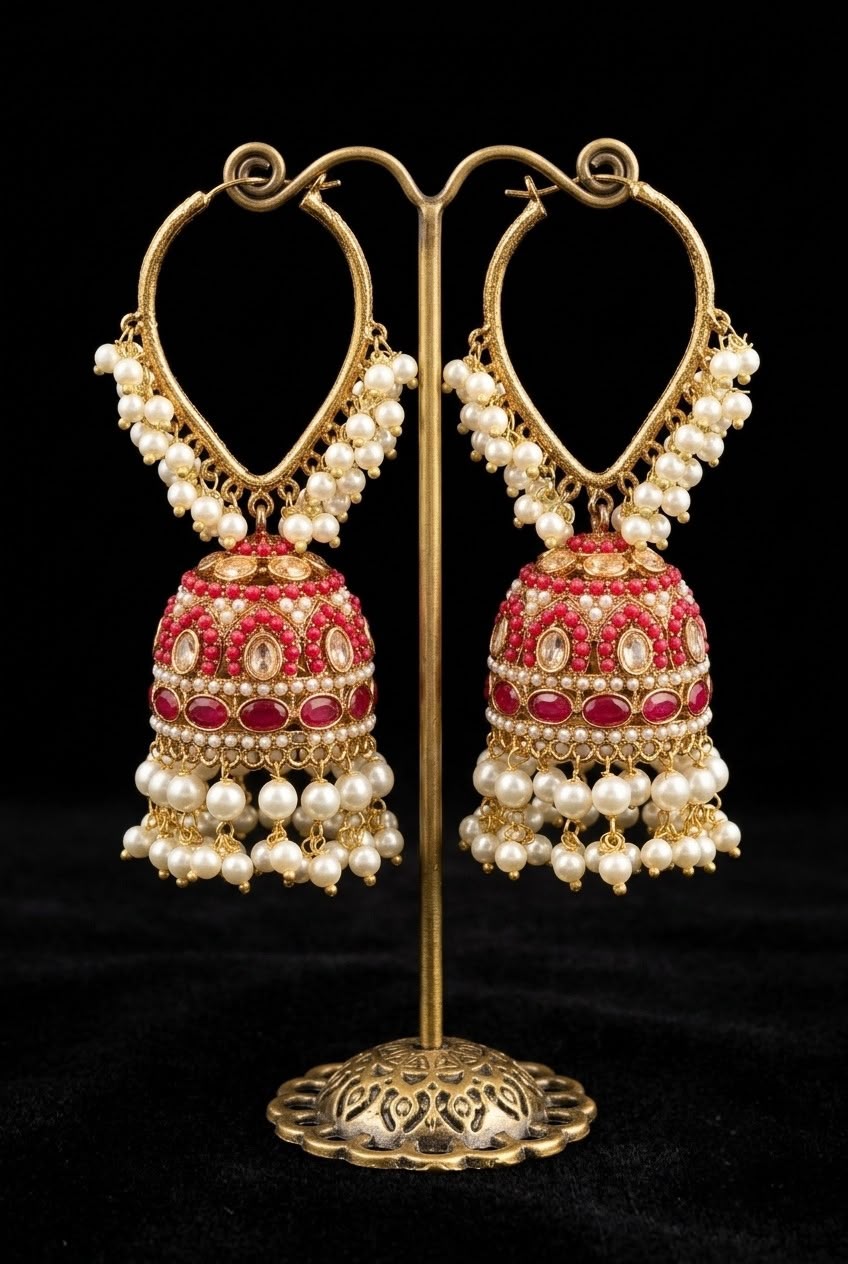 Customize Luxury Blush Multiple colour Pearl Jhumka Earrings – Premium Gold-Plated Ethnic Earrings for Women