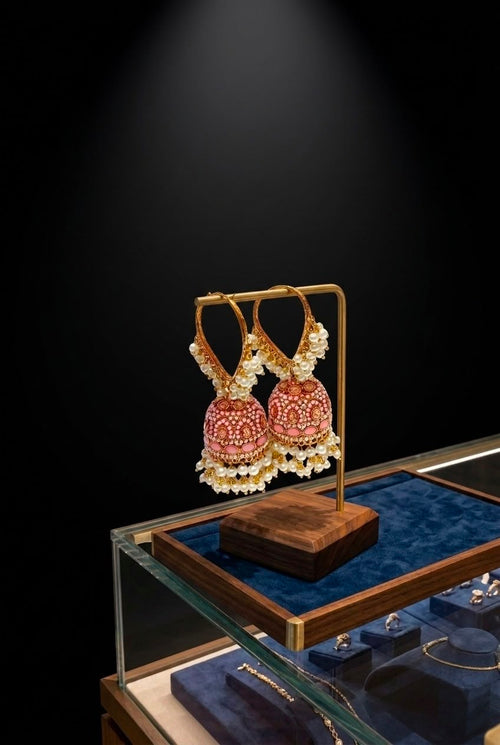 Customize Luxury Blush Multiple colour Pearl Jhumka Earrings – Premium Gold-Plated Ethnic Earrings for Women