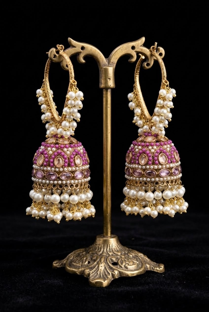 Customize Luxury Blush Multiple colour Pearl Jhumka Earrings – Premium Gold-Plated Ethnic Earrings for Women