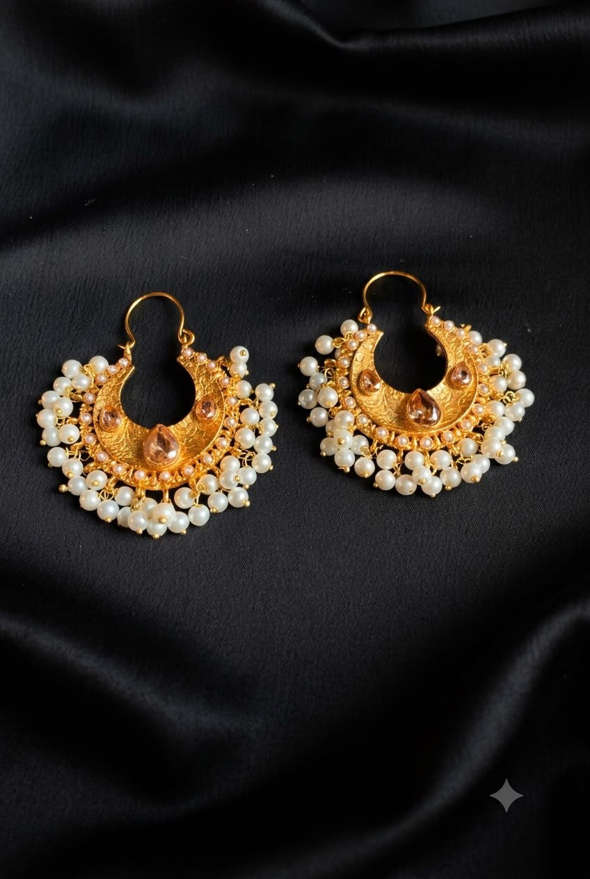Luxury Gold-Plated Pearl Chandbali Earrings – Traditional Ethnic Earrings for Women
