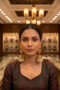 Luxury Ruby & Emerald Jhumka Earrings – Gold Plated Bridal Pearl Earrings