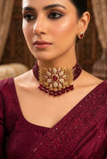 Luxury Maroon Crystal Bridal Choker Necklace – Gold Plated Wedding Jewelry